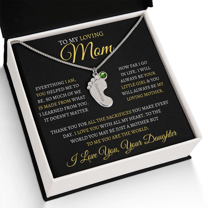 To My Loving Mom - Custom Baby Feet Necklace with Birthstone
